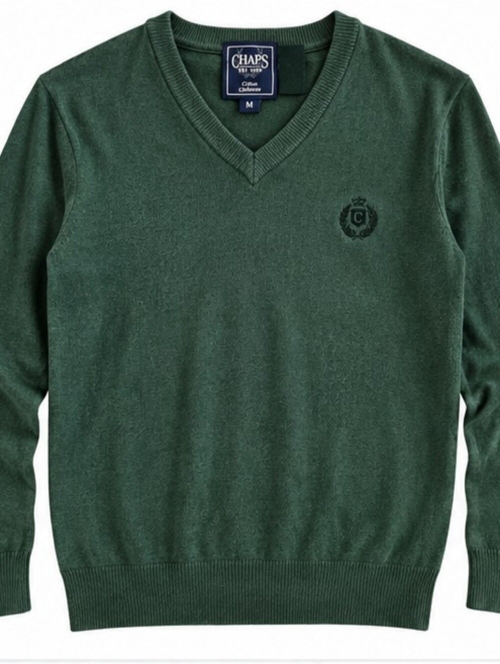 Chaps Cotton Cashmere V-Neck Sweater Green Medium